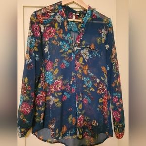 Kut from the Kloth, Sinclaire button down blouse,small navy, floral